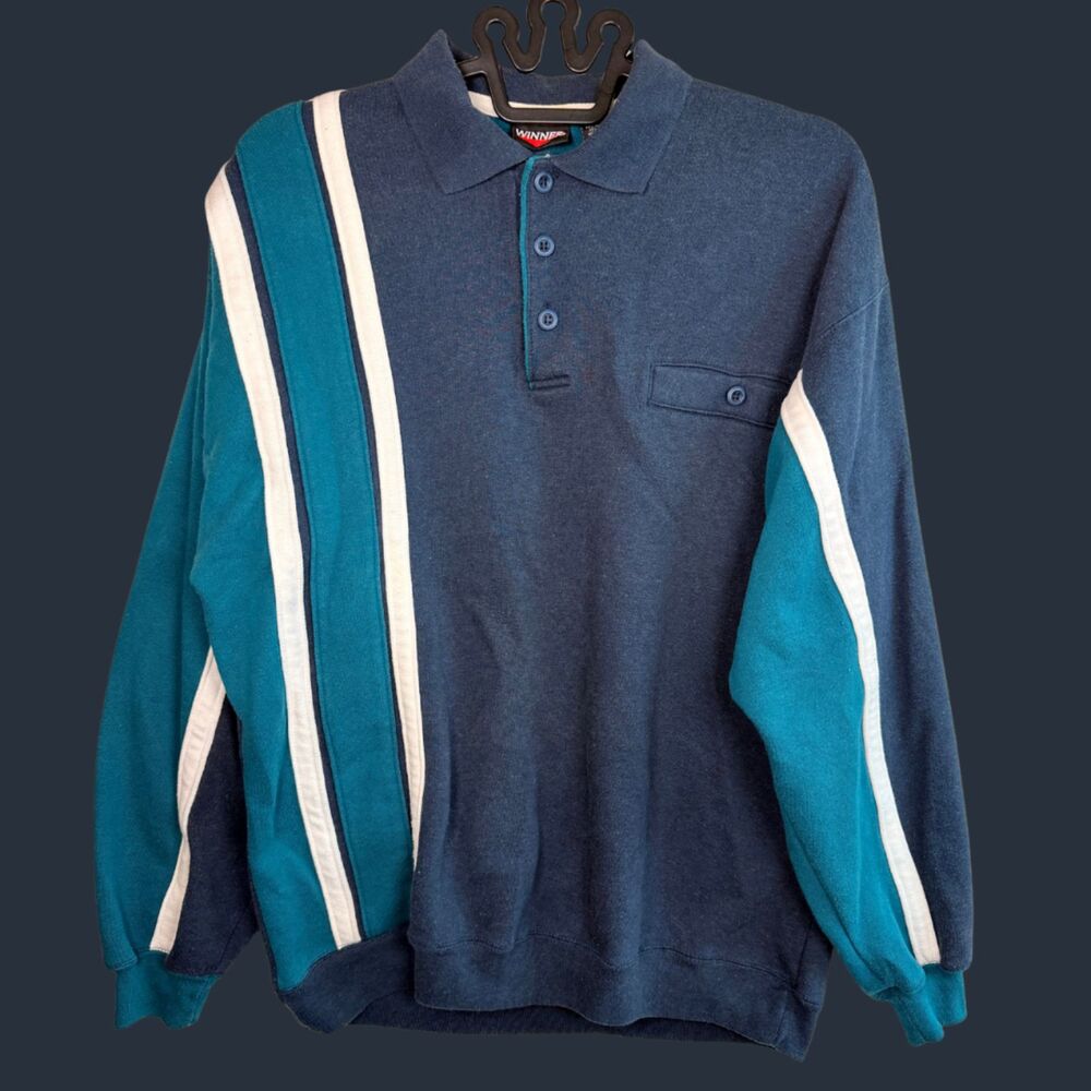 Vintage 90s Winner Color Block Collared Sweatshirt